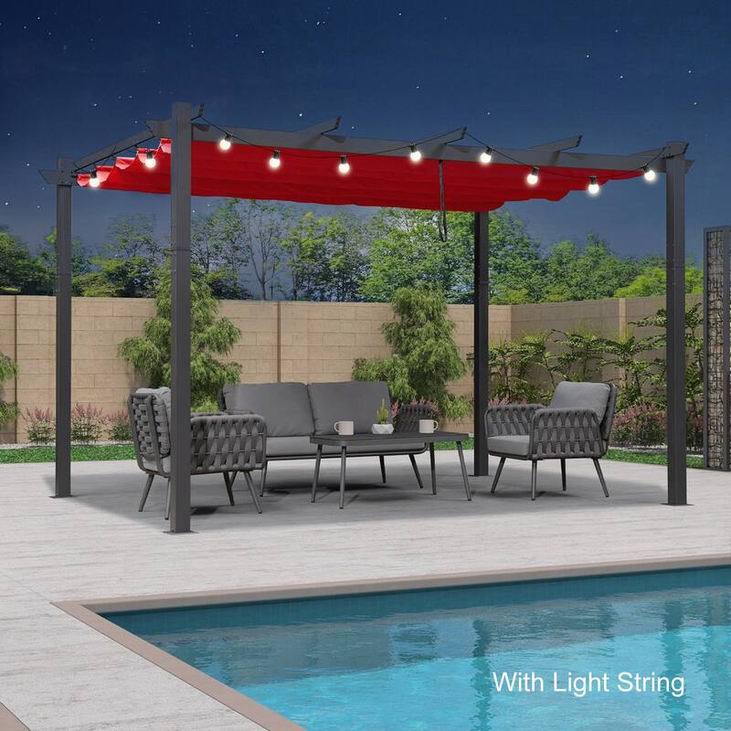 PURPLE LEAF Gazebo Outdoor Retractable Modern Large Size Pergola w Lights