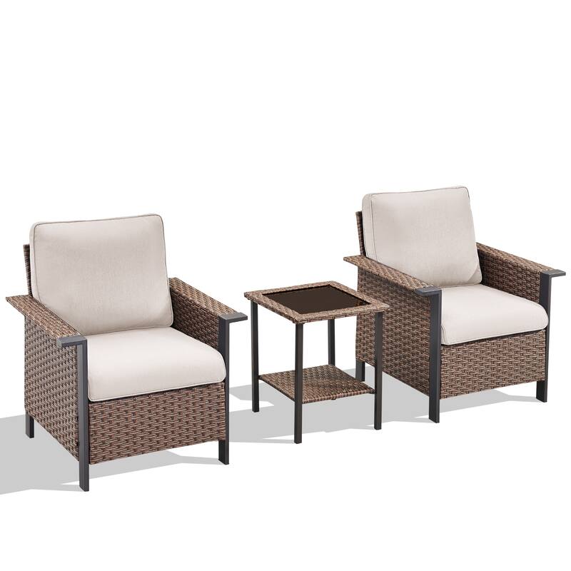 Pocassy Outdoor Wicker Sofa Glider Chair with Ottoman Set