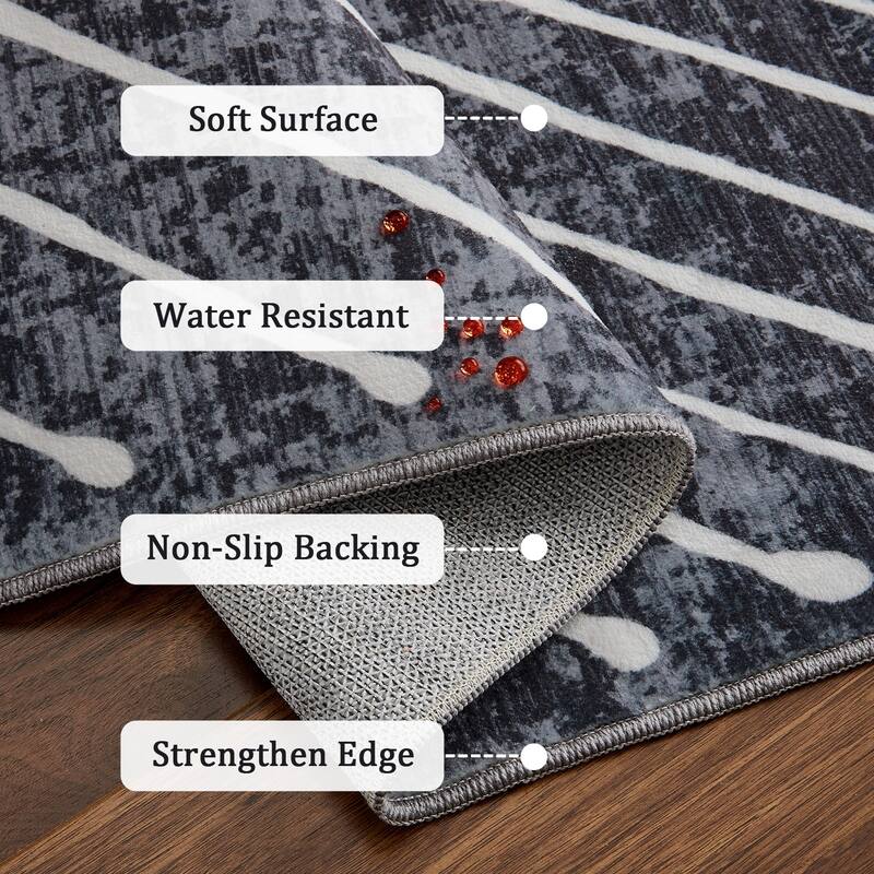 Modern Geometric Area Rug Farmhouse Stripe Area Rug Living Room Stain Resistant Non-Slip Carpet for Bedroom Dining Room