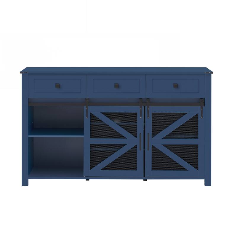 Sliding Barn Door Sideboard Buffet Cabinet with 3 Drawers, Adjustable Shelves