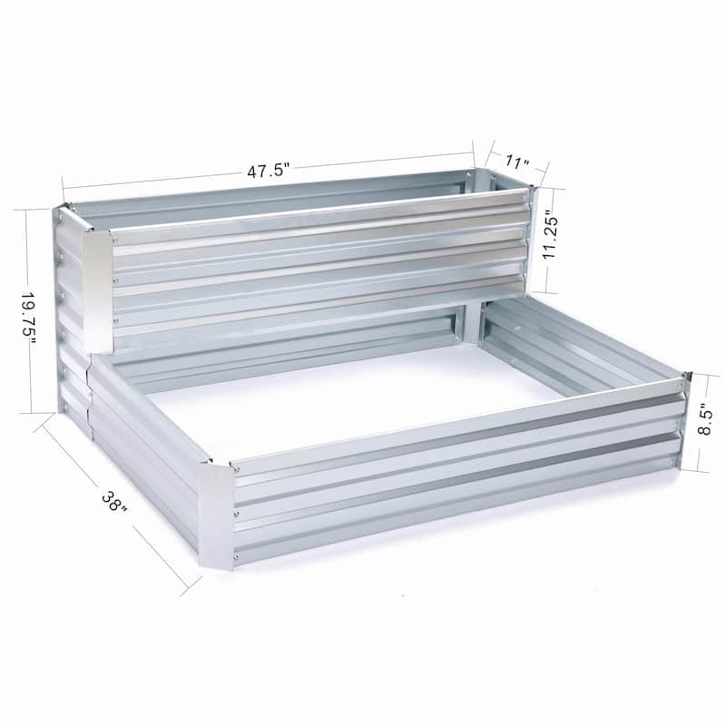 2-Tier Rectangular Galvanized Steel Raised Garden Bed