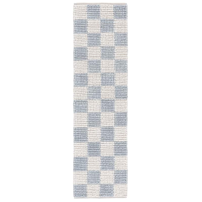 SAFAVIEH Handmade Natura Feodora Farmhouse Wool Rug - 2'3" x 8' Runner - Light Blue/Ivory