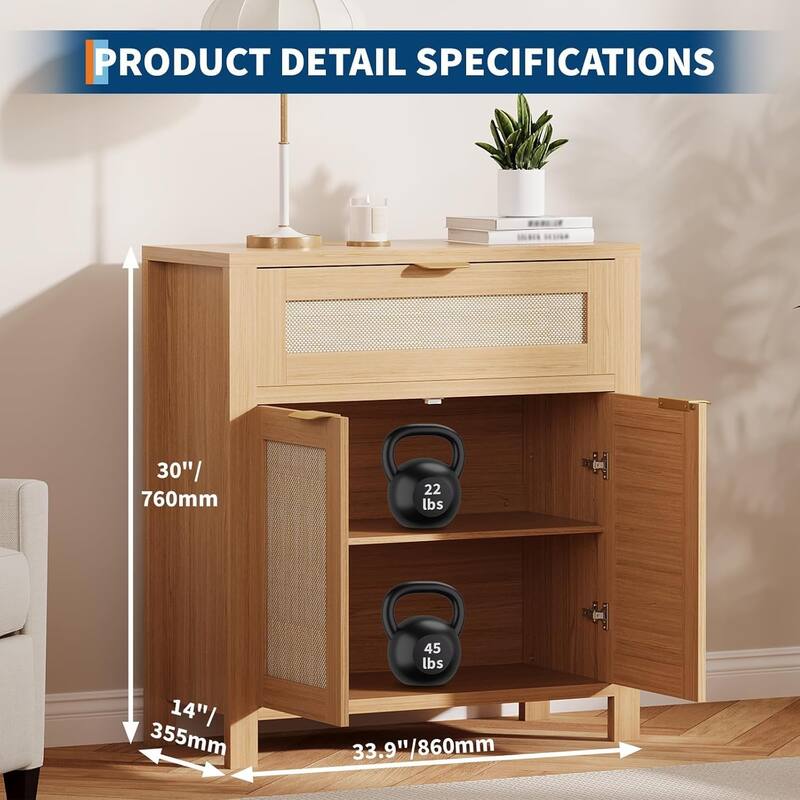 Rattan Sideboard Buffet Cabinet with Storage,Adjustable Shelves for Living Room