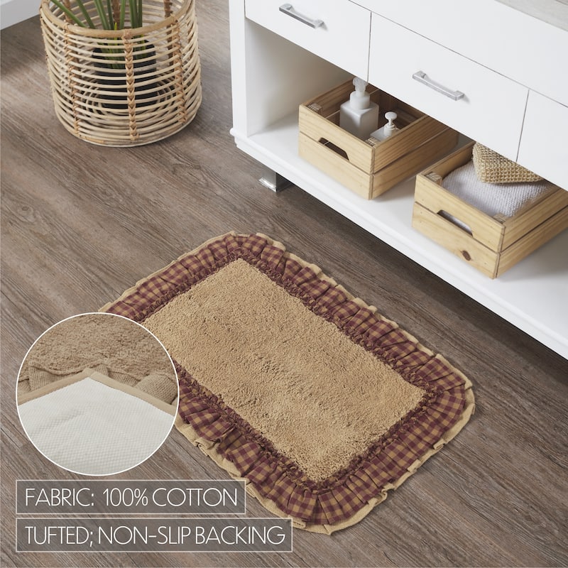 Burlap Natural w/ Burgundy Check Bathmat 20x30 - 20x30 - Tan