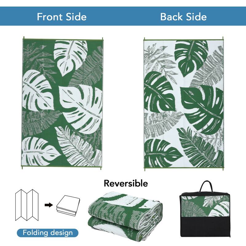 Outdoor Rug Waterproof Reversible Rug Modern Leaves Plastic Straw Area Rug