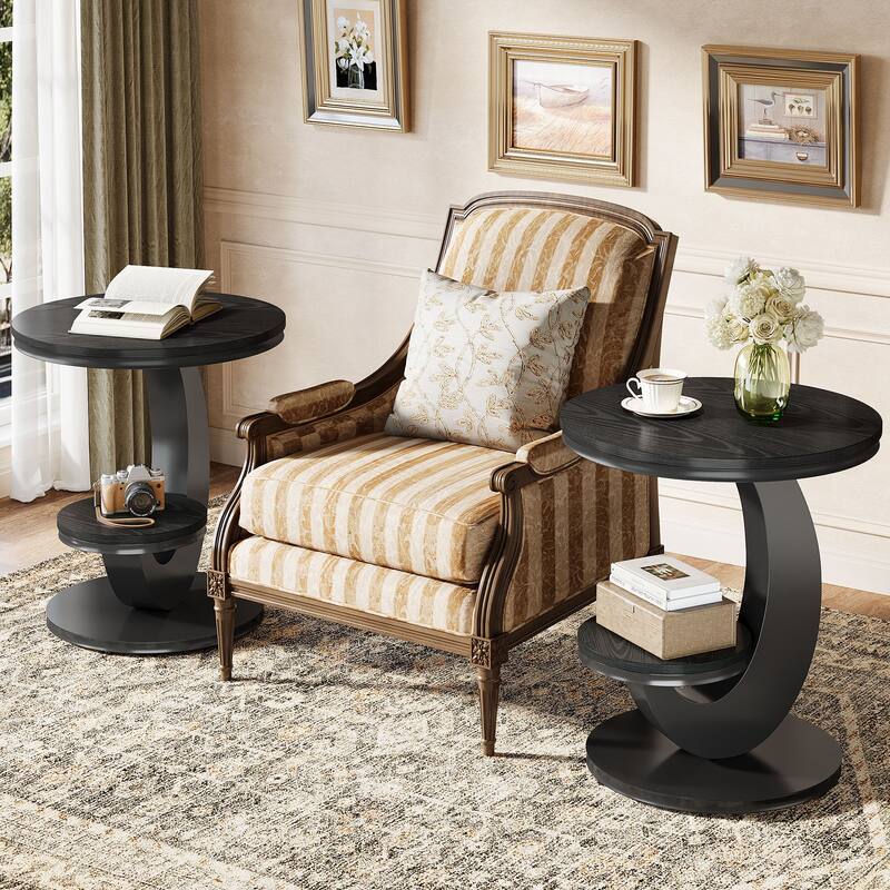 Round End Table, Frame for Small Spaces, Easy to Assemble