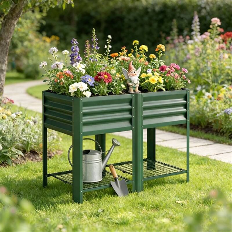 Elevated Garden Bed, Plant Rack, Elevated Flowerpot box, Planting Box - Green