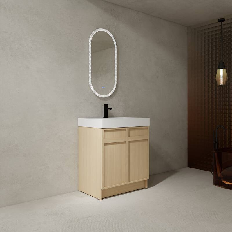 Bathroom Vanity with Resin Sink, Soft-Close Door Hinges, Adjustable Shelf, Scratch & Water-Resistant Melamine