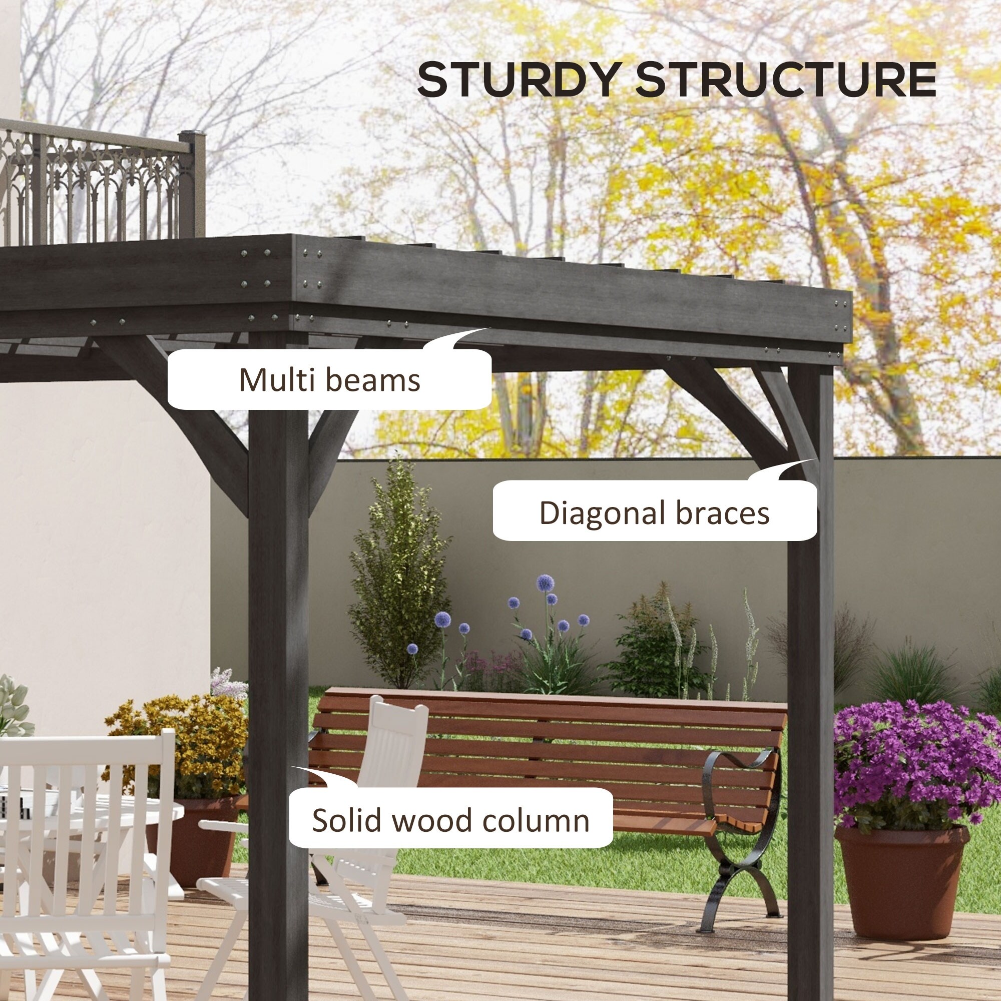 Outsunny 10' x 12' Outdoor Pergola, Wood Gazebo Grape