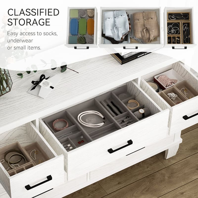 7-Drawer Dresser for Bedroom, Modern Wooden Storage Chest with Metal Handles, Sturdy MDF Organizer for Closet, Nursery