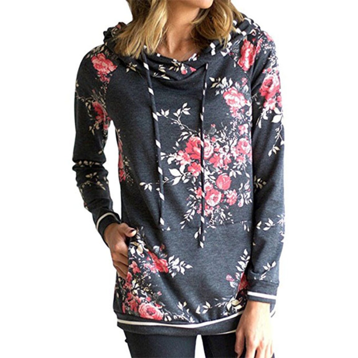 Shop Women S Casual Floral Printed Hoodie Pullover Sweatshirts