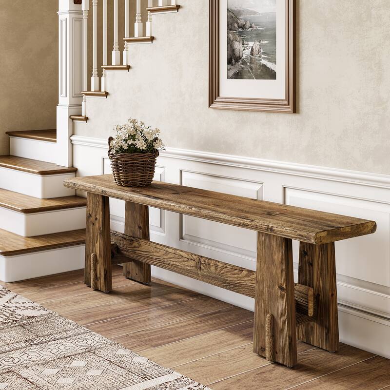 59-Inch Solid Wood Bench with Sturdy Frame