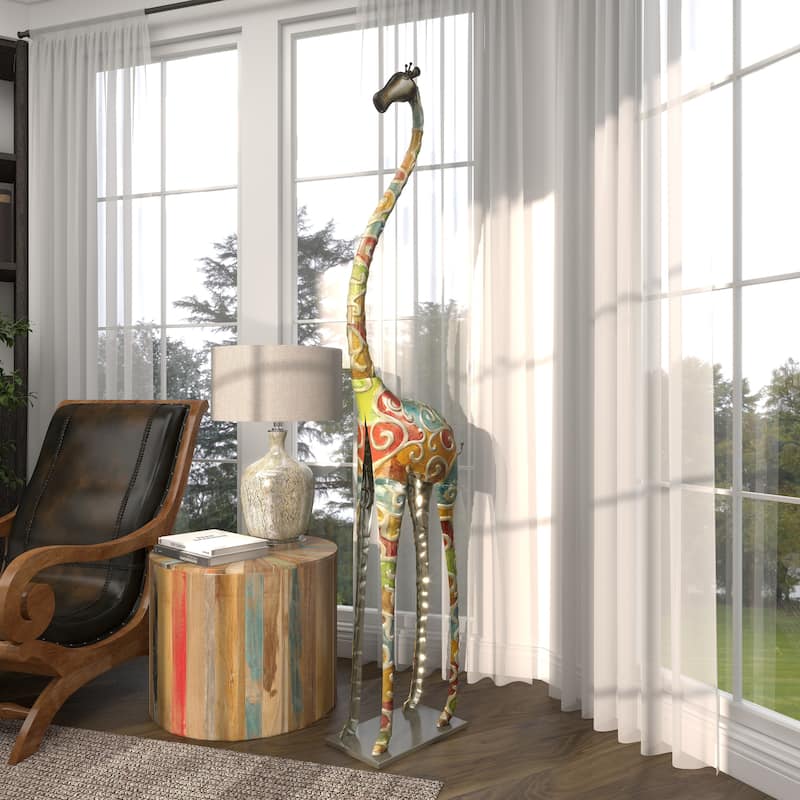Vibrant Handmade Safari Animal Sculpture Collection - Wood or Metal Elephant & Giraffe for Indoor & Outdoor Decor