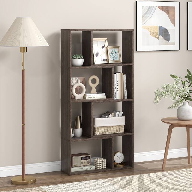 Gymax 4-Tier Geometric Bookshelf 48''/120 CM High Bookcase Modern