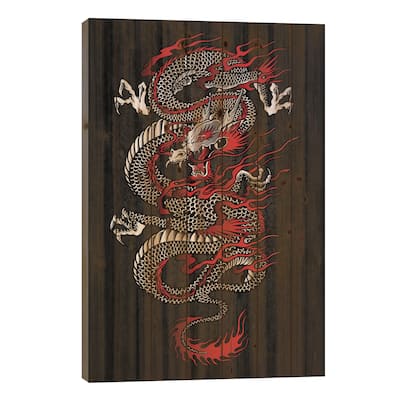 Asian Dragon Print On Wood by Cornel Vlad - Multi-Color