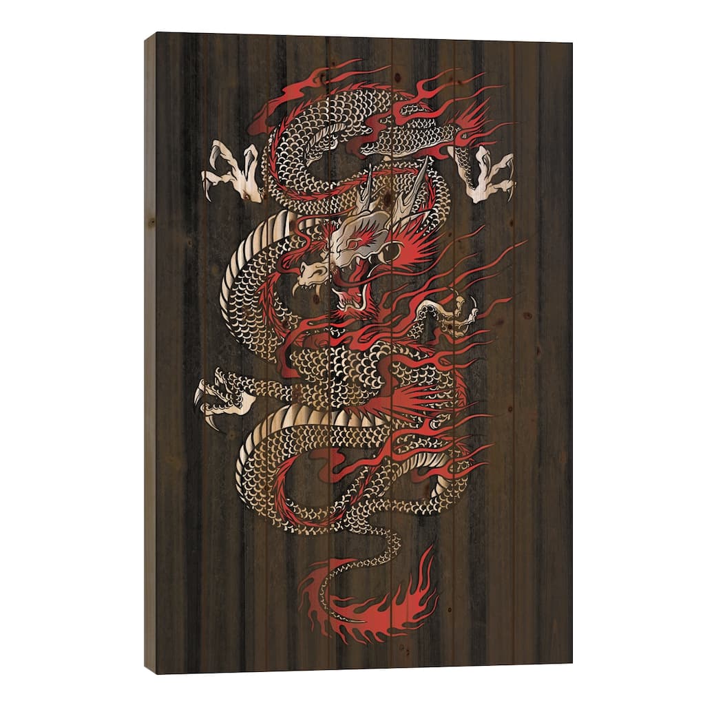 Asian Dragon Print On Wood by Cornel Vlad - Multi-Color