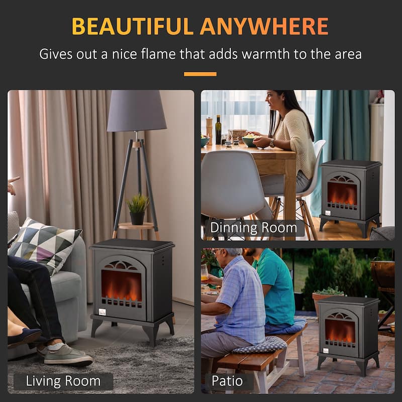 HOMCOM Portable Fireplace Living Room Heater 0.4 Gal Max 470 Sq. Ft. Black