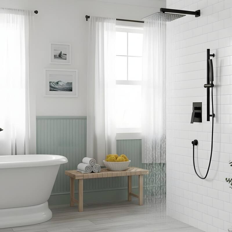 Wall Mounted Square Shower System and Handheld Showerhead Set