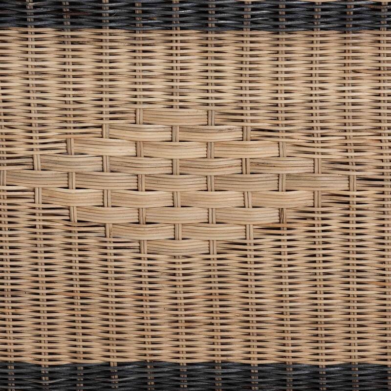 Emiliana Natural Rattan Loveseat - Handwoven Wicker Sofa with Two-Tone Woven Detailing and Cushion, Boho Coastal Seating