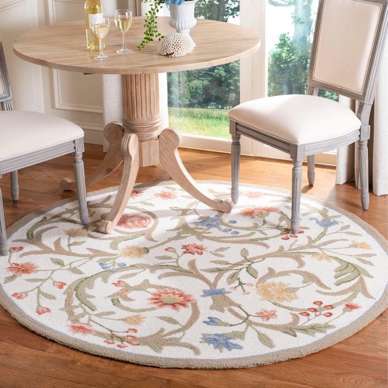 SAFAVIEH Handmade Chelsea Hali French Country Floral Scroll Wool Rug - 3' x 3' Round - Ivory