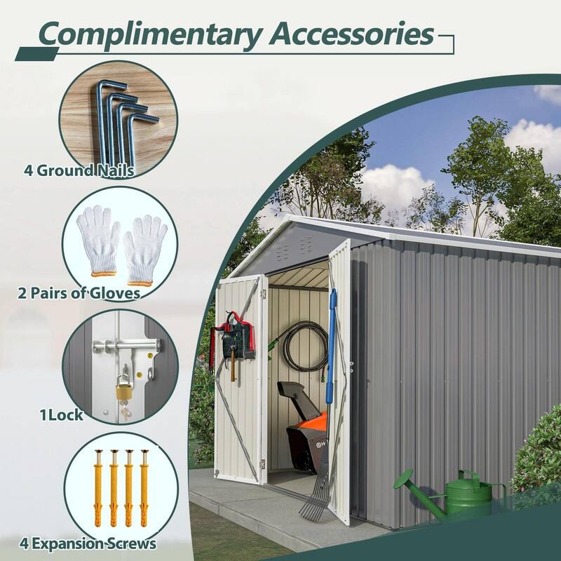 10' x 10' Outdoor Metal Storage Shed, Heavy-Duty Frame with Lockable Double Doors, All-Weather Garden Tool Shed