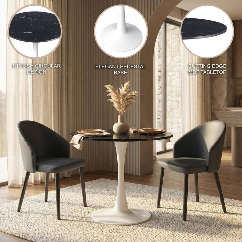 Bristol Modern Round Dining Table with Stain Resistant Solid Wood Top and White Pedestal Base for Home, Cafes and Restaurant