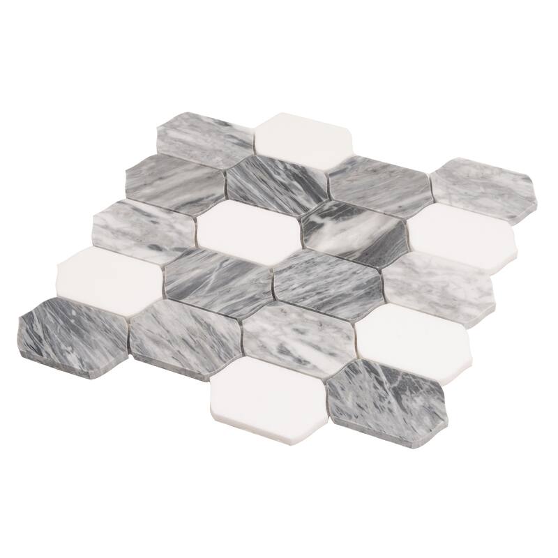 Toscana 13x12 in. Polished Calacatta Bluette, Thassos White Picket Lantern Mosaic Wall and Floor Tile (5.59 sq ft/case, 5-Pack)