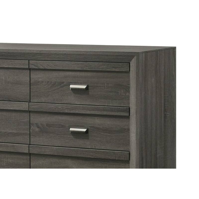 Velz 2pc Dresser and Mirror Set, 6 Drawers, Finger Pull Handles, Dark Gray Wood