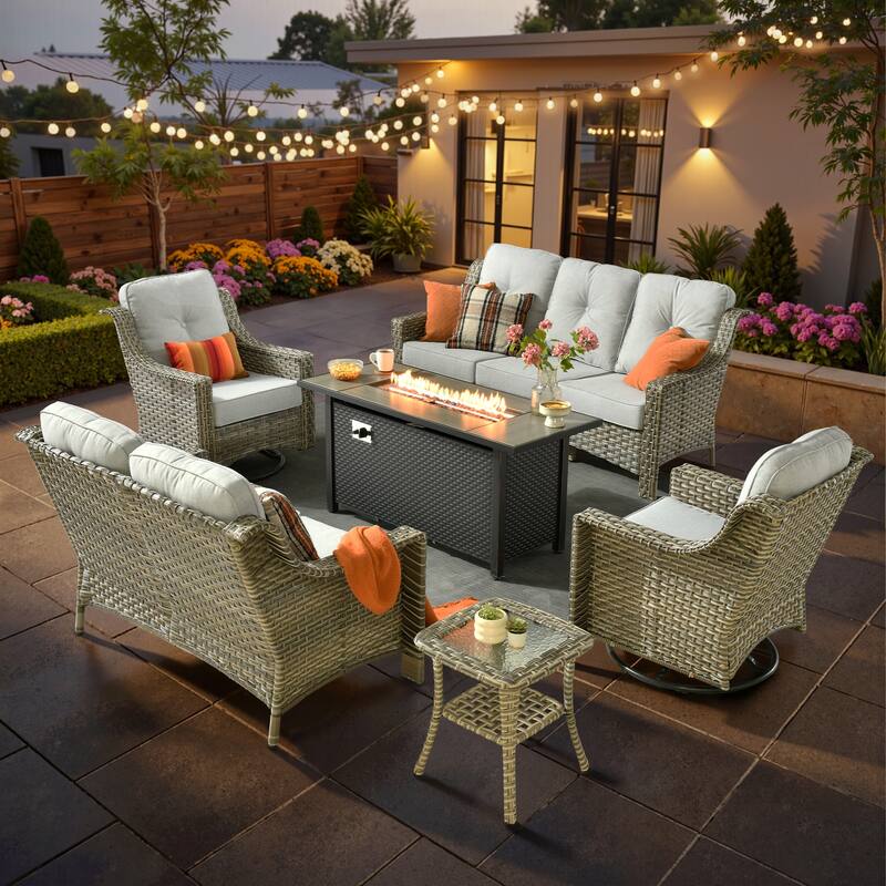 XIZZI 6-piece Patio Furniture Conversation Seating Set with Fire Pit - Grey
