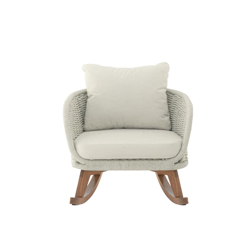 Modern Wicker Rocking Chair – Neutral Beige Finish with Plush Polyester Cushions & Sturdy Wooden Frame.