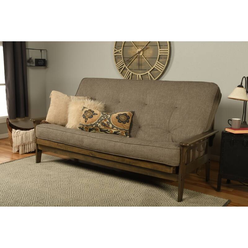 Somette Tucson Queen-size Futon Set in Rustic Walnut Finish with Linen Mattress