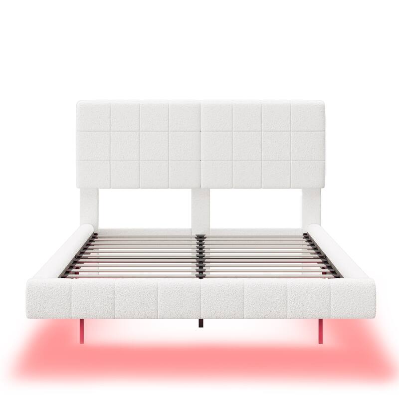 Christopher Knight Home - Alex White Boucle Floating Bed with Ambient Lighting