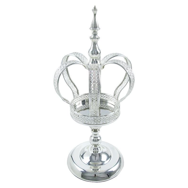 Royal Metal Crown Decor Centerpiece Accent Piece Tabletop with Stand - 16" H x 7.5" D - Silver