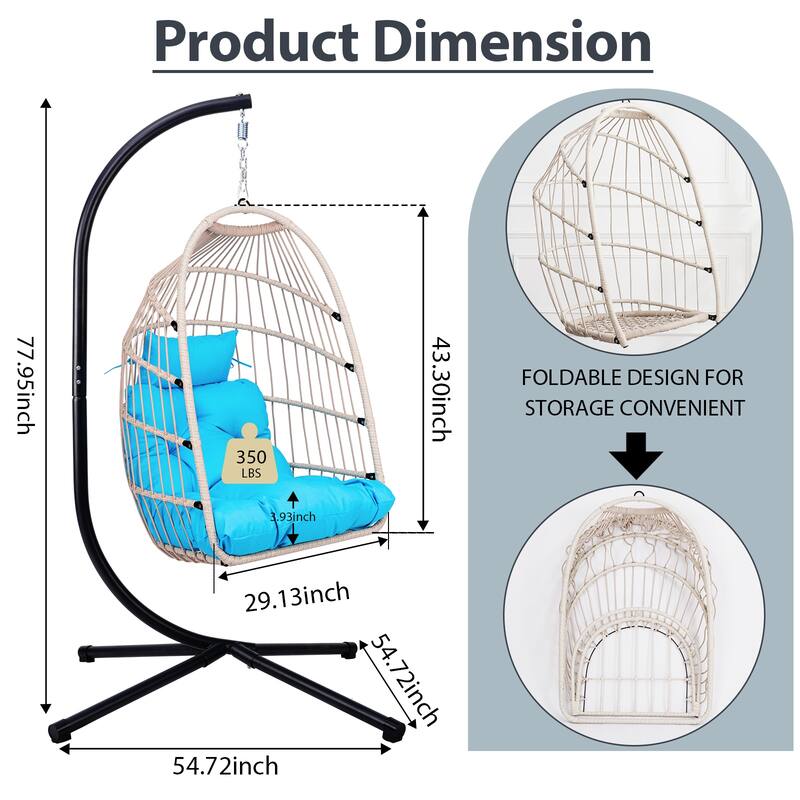 Blue Wicker Egg Hanging Chair with Stand - 24.4
