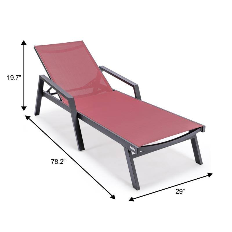 Marlin Outdoor Sun Chaise Lounge Chair with Arms - Stackable Mesh Recliner for Pool, Beach, Patio, Garden, Deck or Backyard