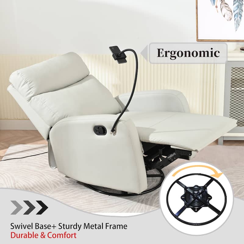 360 Degree Swivel Glider Recliner Chair,Living Room PU Leather Rocking Recliner Chair with Phone Holder,Nursery Rocking Chair
