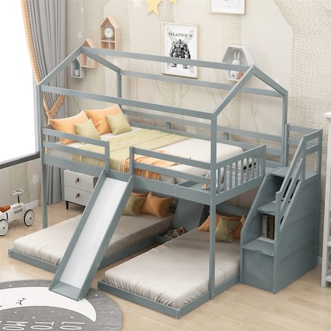 Merax Full over Twin & Twin Bunk Bed with Built-in Drawer and Storage Staircase