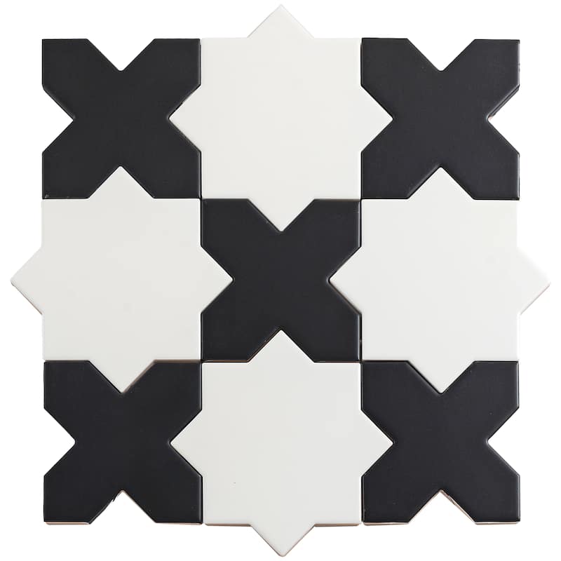Siena 5" Star with Cross Matte Ceramic Wall and Floor Tile (10.76 sq ft/case) - 54 Pack - Charcoal Black, White
