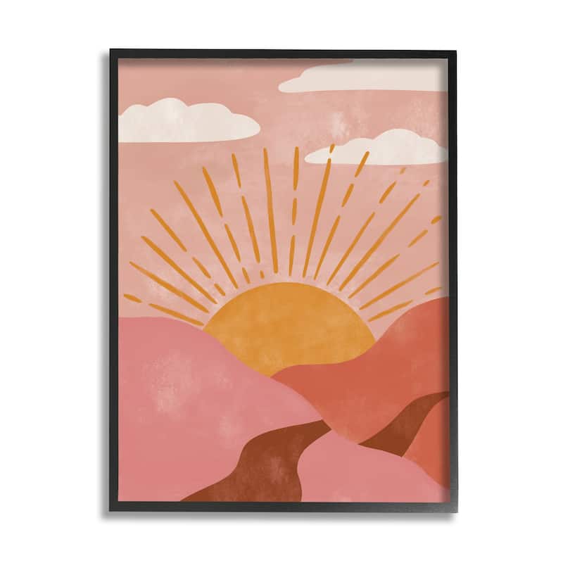 Stupell Boho Desert Sun Setting Beneath Mountain Path Framed Wall Art - Pink - 16 x 20 - Black