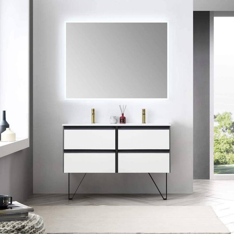 Blossom Glossy White & Grey Wall-Mounted Bathroom Vanity with Sink Set
