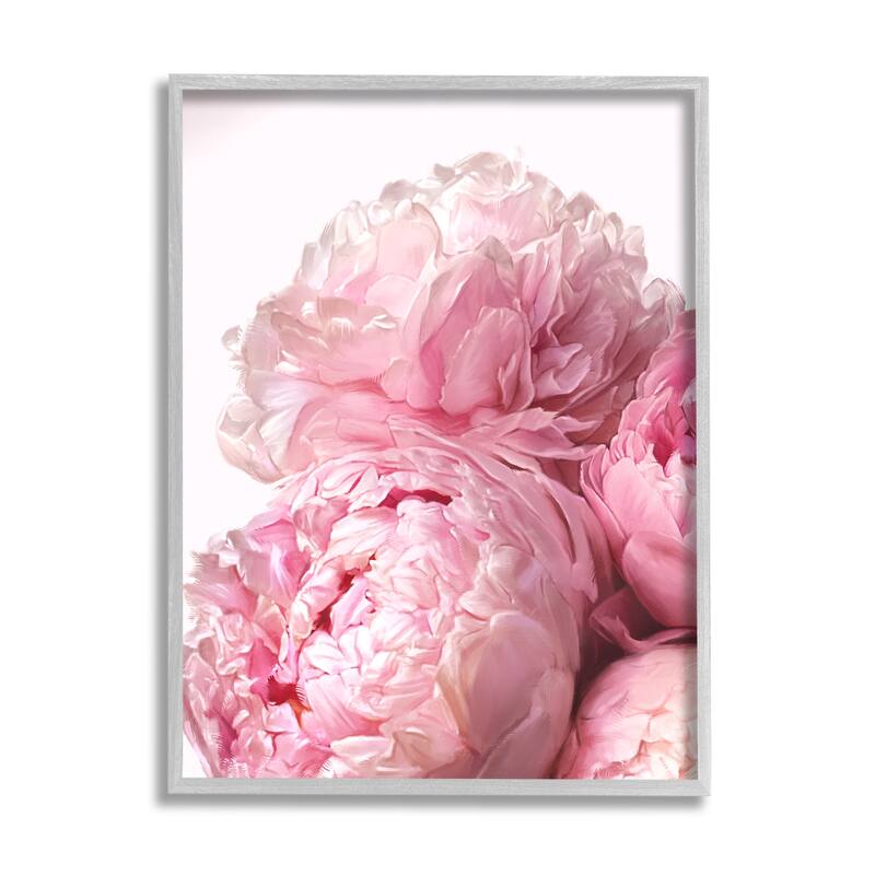 Stupell Blush Pink Peonies Florals Blooming over White Framed Wall Art - 16 x 20 - Grey