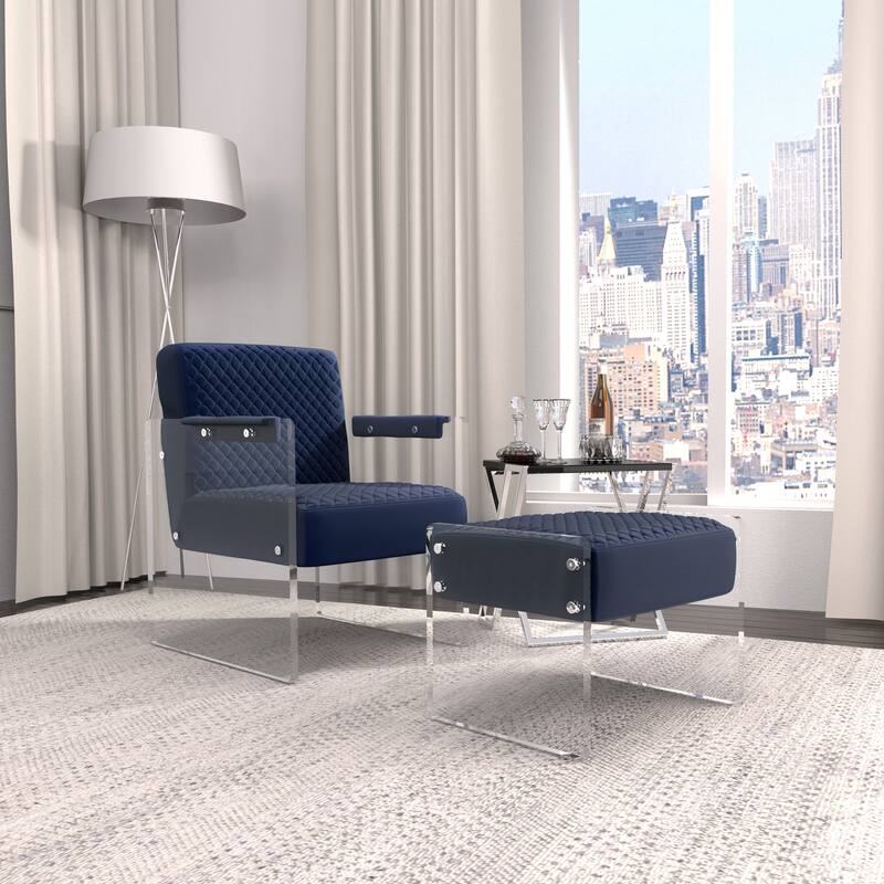 Pasargad Home Tribecca Acrylic & Velvet Stool