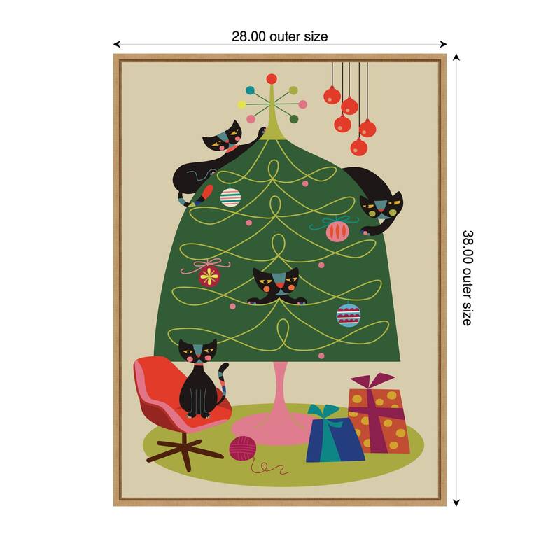 Kate and Laurel Sylvie Framed Canvas Retro Cats And Christmas Tree by Rachel Lee