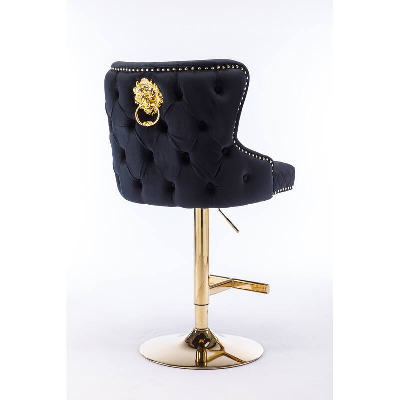 Modern Bar Chairs with Velvet Button-Tufted Cushioned Seat, Electroplated Metal Base, Suitable for Dining Room, Bar
