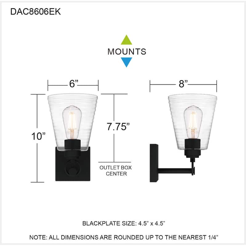 Dacosta 1-Light Earth Black Wall Sconce