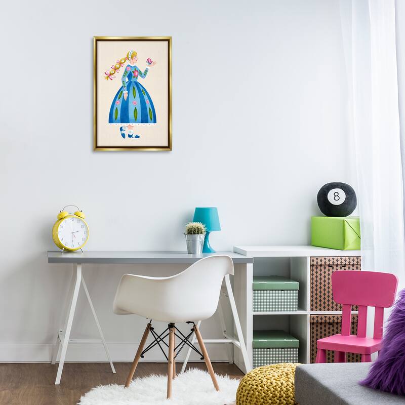 Stupell Blonde Folk Girl & Butterfly Framed Floater Canvas Wall Art Design By Hannah Moren