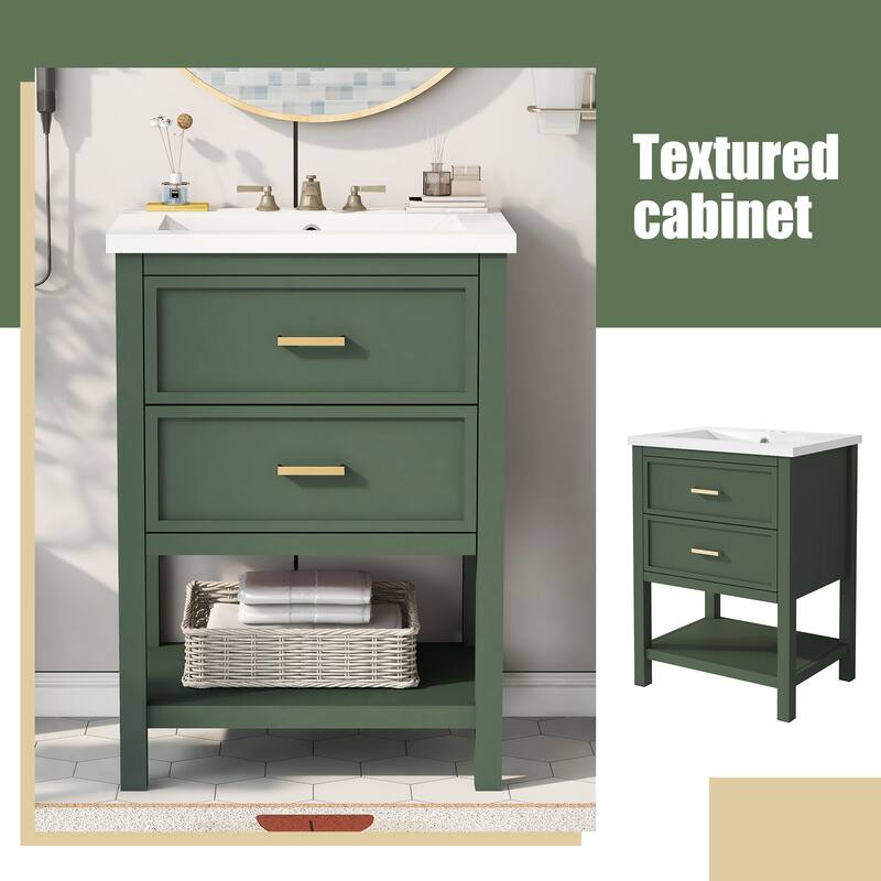 24" Compact Bathroom Vanity with Top-Mount Sink - 2-Drawer Storage Cabinet - Space-Efficient Design for Small Bathrooms