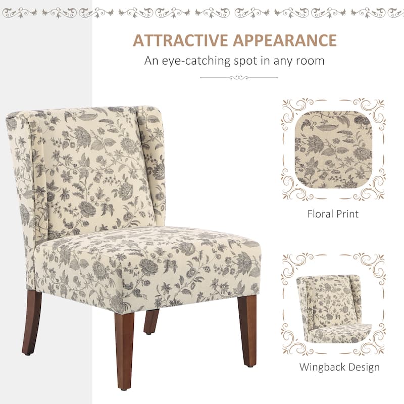 HOMCOM Upholstered Armless Accent Chair, Leisure Side Chair with Wingback