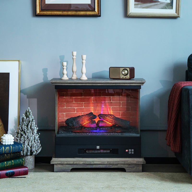 Costway 27'' Freestanding Electric Fireplace Heater w/ 3-Level Flame - See Details