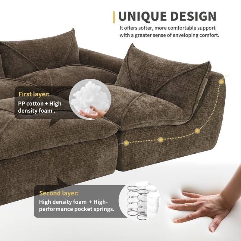 116'' Modern Chenille Fully Compressed Sectional Sofa with High Density Foam without Frame